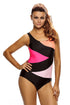 Sexy Color Block Front Lace up Black One Piece Swimsuit